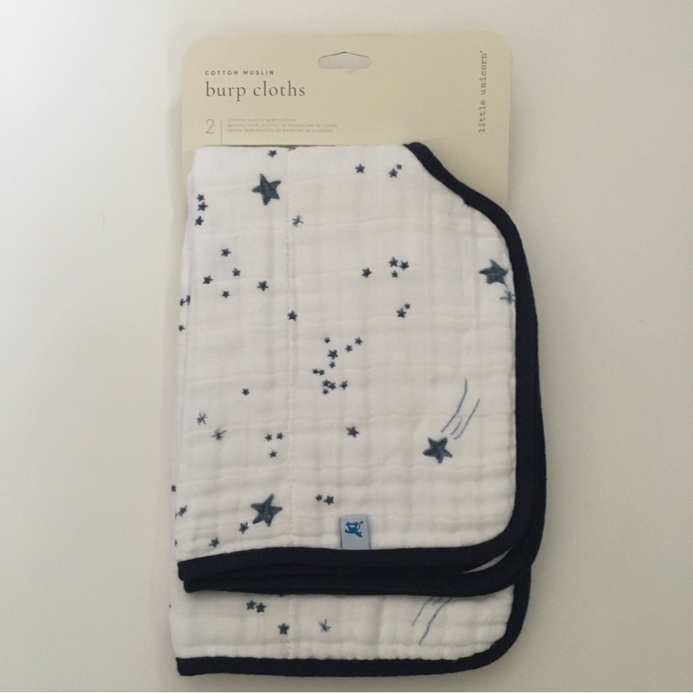 Muslin 2 Burp Cloths Classic Cotton Absorbent Blue Stars NEW | Little Unicorn